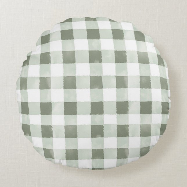 Green Brown White Plaid Stripes   Round Pillow (Front)