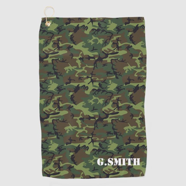 Green Brown Woodland Camouflage. Camo your Golf Towel (Front)