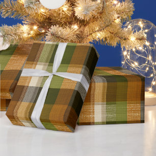 Green Brown Woodland Check Moss Plaid Pattern Wrapping Paper
