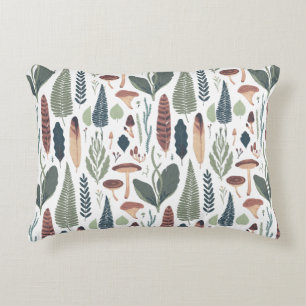 Green & Brown Woodland Foliage Pattern Accent Pillow