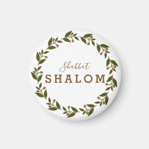 Green Brown Wreath, Shabbat Shalom Watercolor Magnet