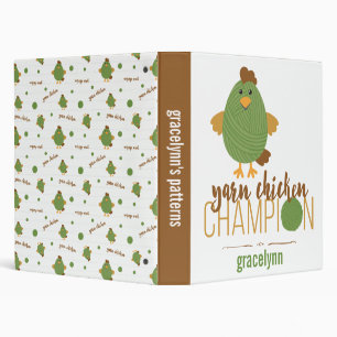 Green & Brown Yarn Chicken Champion 3 Ring Binder