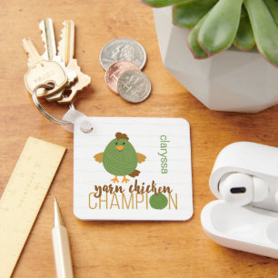 Green & Brown Yarn Chicken Champion Keychain