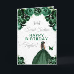 Green Brunette Hair Girl Sweet Sixteen Birthday Card<br><div class="desc">This elegant and glamourous sweet sixteen birthday card can be personalized with a name or title such as daughter, granddaughter, niece, friend etc. The design features a beautiful princess with brunette hair in a dark green ball gown. The text combines handwritten script and modern sans serif fonts for a classy...</div>
