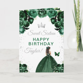 Green Brunette Hair Girl Sweet Sixteen Birthday Card