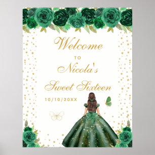 Green Brunette Hair Girl Sweet Sixteen Welcome Poster