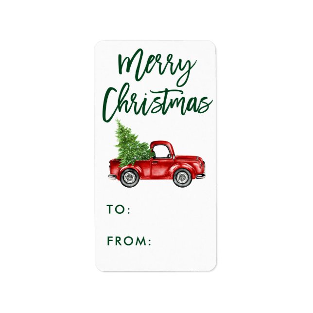 Green Brush Script Vintage Truck Christmas Gift Label (Front)