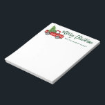Green Brush Script Vintage Truck Christmas Tree Notepad<br><div class="desc">Green Brush Script Watercolor Vintage Red Truck with Christmas Tree - Merry Christmas Note Pad</div>