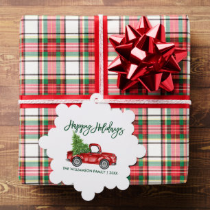 Green Brush Script Watercolor Truck Holiday Ornament Card