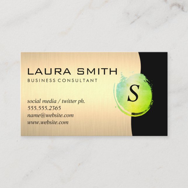 Green Brushed Gold Metallic Black Business Card (Front)