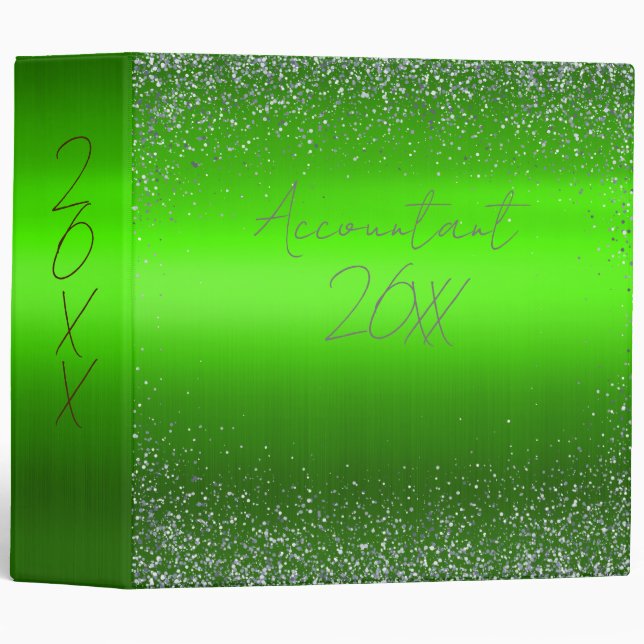 Green Brushed Metal Glitter Monogram Simple | Binder (Front/Spine)