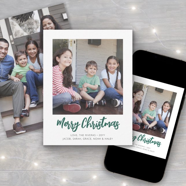 Green Brushed Script Merry Christmas Simple Photo Holiday Card (Creator Uploaded)