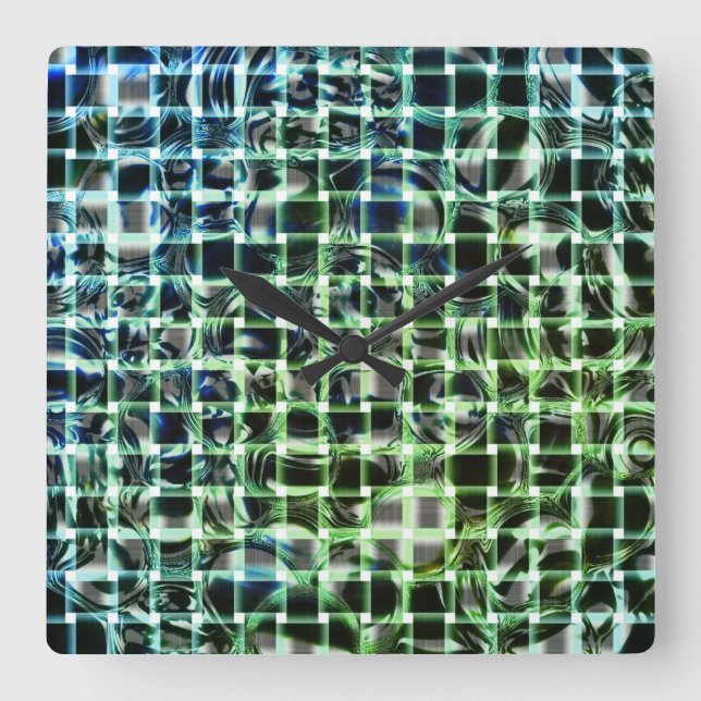 Green bubble or ball under greenish crossed stripe square wall clock (Front)