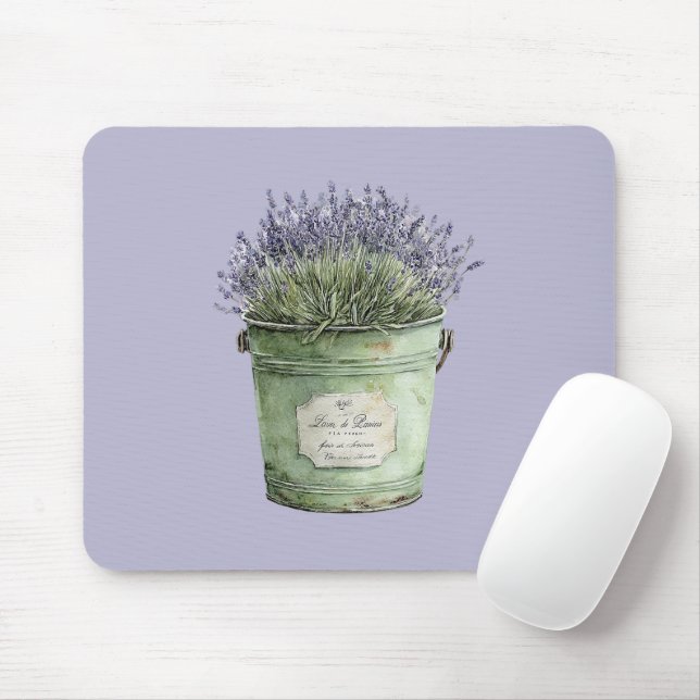 Green Bucket Lavender Flowers Mouse Pad (With Mouse)