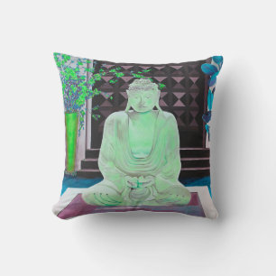 Green Buddah Throw Pillow