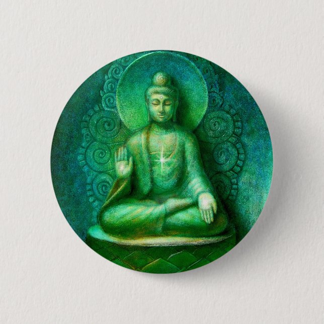 Green Buddha 2 Inch Round Button (Front)