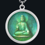 Green Buddha Meditation Art round pendant necklace<br><div class="desc">A green Buddha sends his blessings as he sits in meditation.  Necklace reproduced form the spiritual art painting "Green Buddha" by Sue Halstenberg.</div>