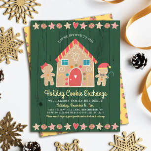 Green Budget Gingerbread Cookie Exchange Invite 