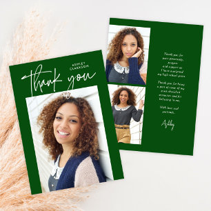 Green Budget Modern Calligraphy Photo Graduation Thank You Card