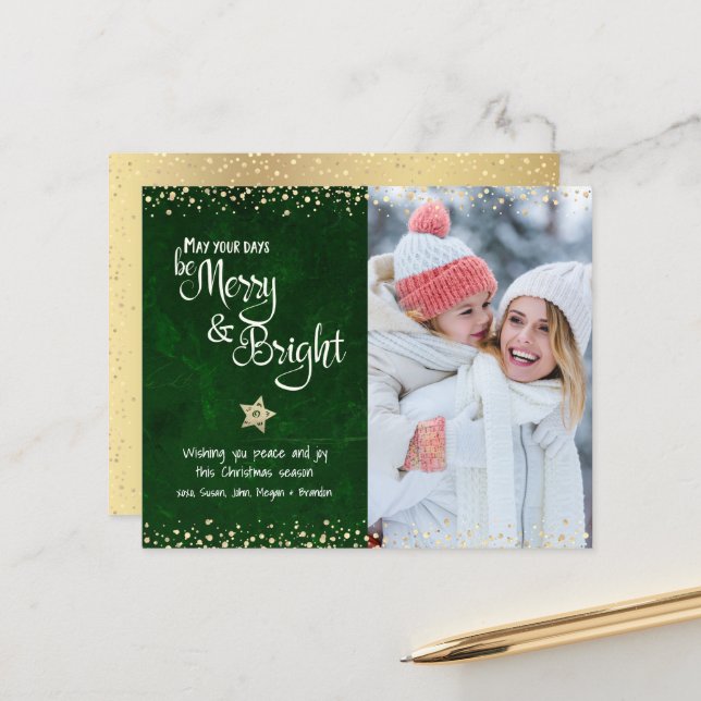 Green Budget Photo Days Merry Bright Script Card (Front/Back In Situ)