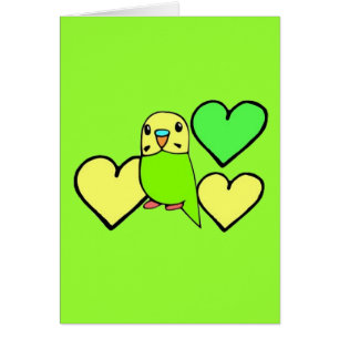 Green Budgie with Hearts