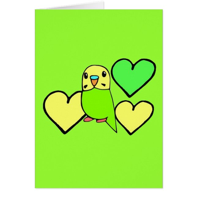 Green Budgie with Hearts (Front)