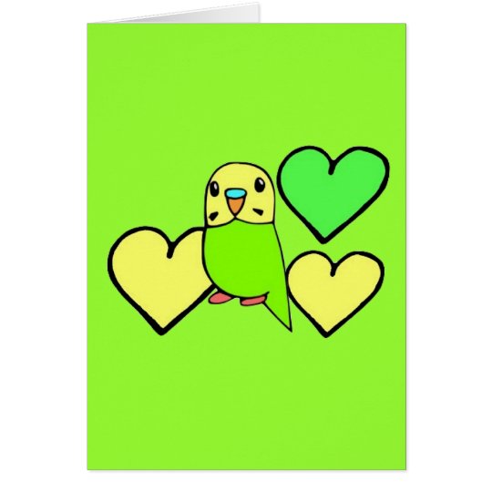 Green Budgie with Hearts Card