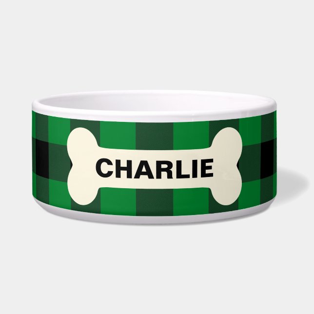 Green Buffalo Check Dog Bone Rustic Pet Name (Front)