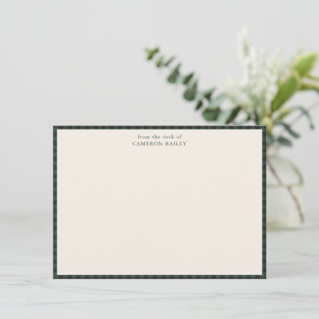 Green Buffalo Check Personalized Stationery Card (Standing Front)