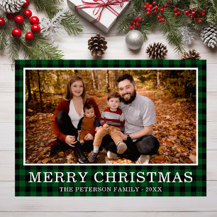 Green Buffalo Check Photo Holiday Card