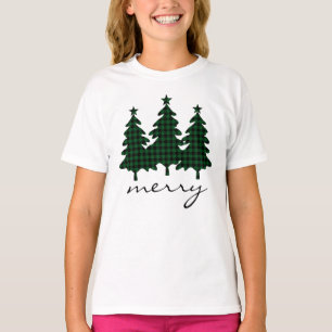Green Buffalo Check Pine Trees Merry T-Shirt