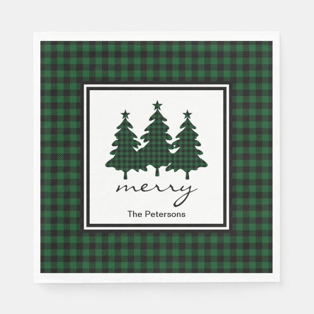 Green Buffalo Check Pine Trees Personalized Napkin (Front)