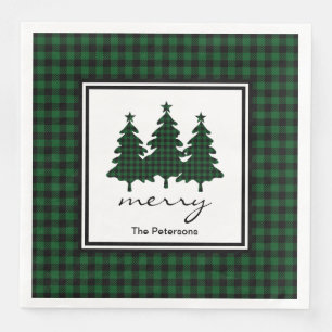 Green Buffalo Check Pine Trees Personalized Napkin
