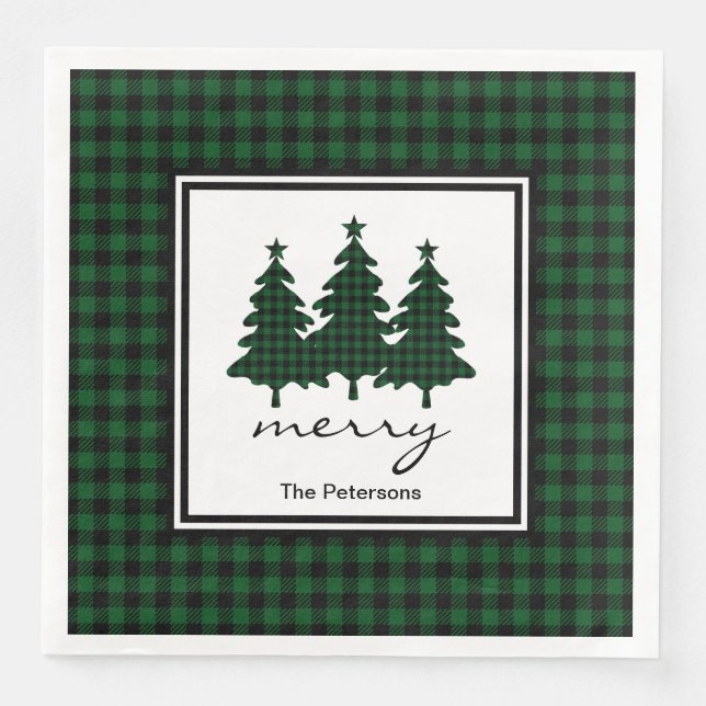 Green Buffalo Check Pine Trees Personalized Napkin (Front)