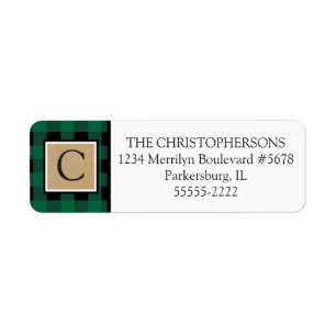 Green Buffalo Check Plaid and Kraft Paper Monogram