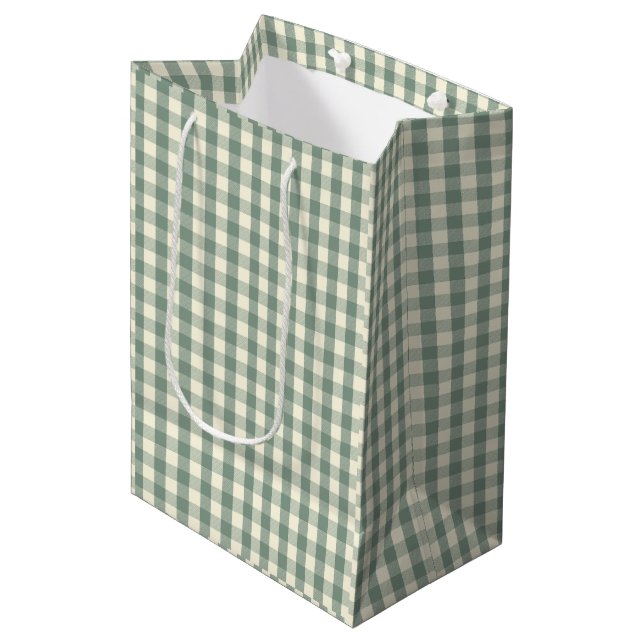 Green Buffalo Check Plaid Gingham Medium Gift Bag (Front Angled)