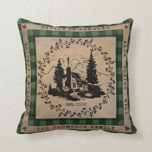 Green Buffalo Check Rustic Cabin Personalized Throw Pillow
