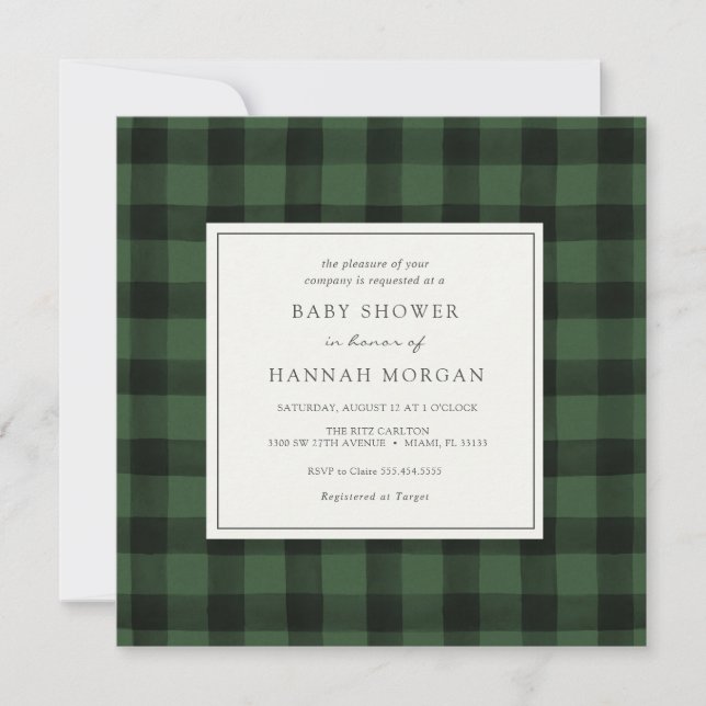 Green Buffalo Plaid Baby Shower Invitation (Front)