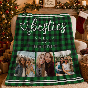 Green Buffalo Plaid Besties Photo Collage  Sherpa Blanket
