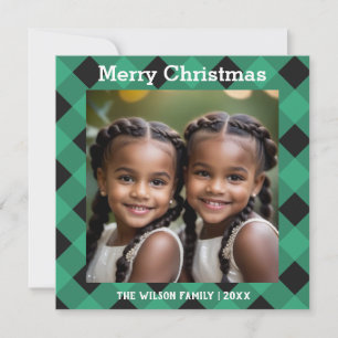 Green Buffalo Plaid Custom Photo Christmas Holiday Card