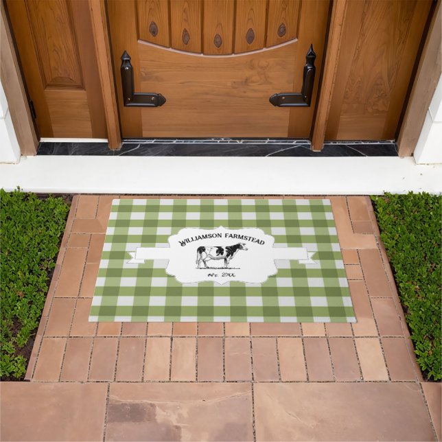 Green Buffalo Plaid Farm Cow Doormat (Outdoor)