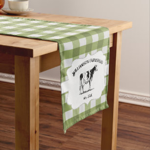 Green Buffalo Plaid Farm Cow Short Table Runner
