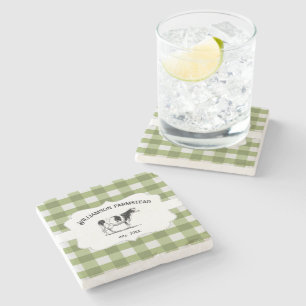 Green Buffalo Plaid Farm Cow Stone Coaster