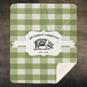 Green Buffalo Plaid Farm Pig Sherpa Blanket