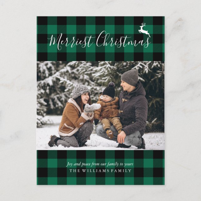 Green Buffalo Plaid Pattern Christmas Photo Holiday Postcard (Front)