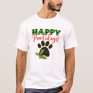 Green Buffalo Plaid Paw Print Christmas T-Shirt