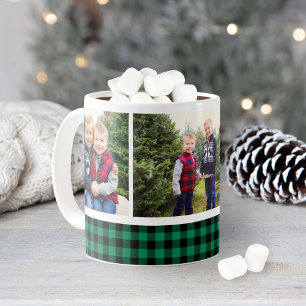 Green Buffalo Plaid Photo Collage Holiday Coffee Mug