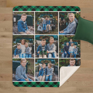 Green Buffalo Plaid Photo Collage Sherpa Blanket