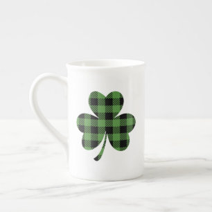 Green Buffalo Plaid Shamrock Clover Design-61104 Bone China Mug