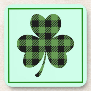 Green Buffalo Plaid Shamrock Clover Design-61104 Coaster